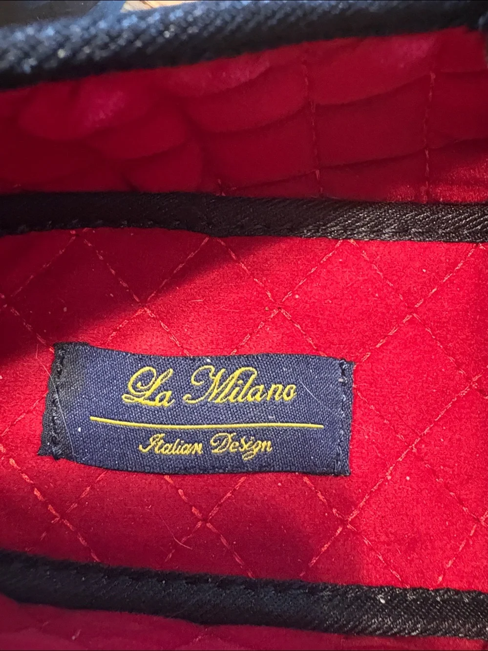 Milano Black Velvet Slip-On Loafers with Red Quilted Lining